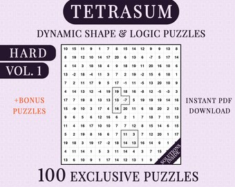 TETRASUM Logic Puzzles, 100 Block Shape Number Games, Hard to Extreme Large Print Book with Solutions | Vol. 1 | + Bonus, Printable PDF