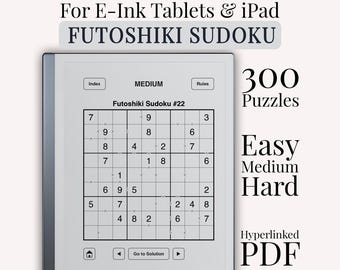 Futoshiki Sudoku for reMarkable 2, Kindle Scribe, Onyx Boox, Supernote | Inequality Sudoku Hyperlinked PDF | Easy Medium Hard | 300 Puzzles