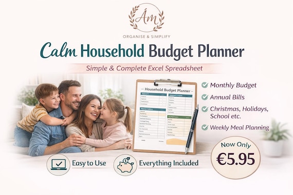 Household Budget Planner Excel | Budget Spreadsheet for Monthly Bills, Family & Savings
