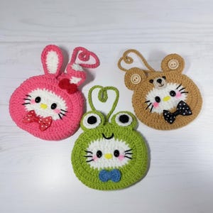 Cute Kitty Animal Pouch Crochet Pattern Bundle, Bunny Bear Frog Kitty Crochet Pattern, Bag Charm Crochet Pattern, Amigurumi Kitty Pouch PDF