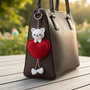 Cat with Heart Keychain Crochet Pattern PDF Instant Digital Download,Plush keyring Bag Charm