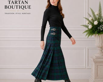 Kilt lungo fino alla caviglia Black Watch / Gonna scozzese plissettata da donna / Gonna lunga a quadri / Abito per la Burns Night / Regalo per lei