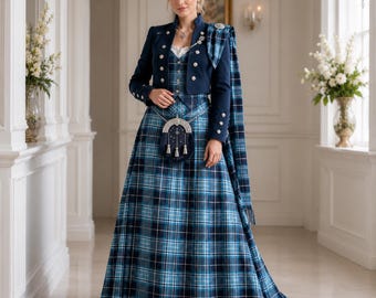 Ladies Tartan Wedding Set, Scottish Bride Outfit, 8 Piece Highland Wedding Dress, Prince Charlie Jacket, Custom Clan Tartan