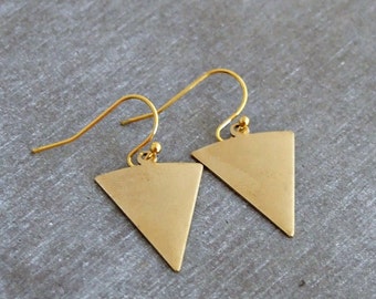 Gold Triangle Earrings . geometric earrings, arrow earrings