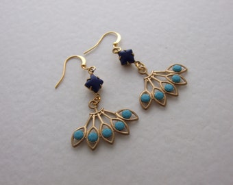 Blue and Turquoise Art Deco Style Dangle Earrings