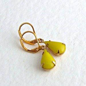 Yellow Teardrop Earrings .. neon yellow, citrus, yellow dangle, colourful earrings