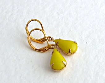 Yellow Teardrop Earrings .. neon yellow, citrus, yellow dangle, colourful earrings