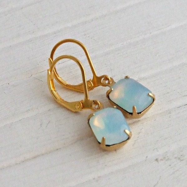 Aqua Opal Earrings .. milky blue earrings, vintage glass earrings, wedding jewellery, opal jewellery, estate earrings