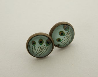 Peacock Earrings .. art nouveau style earrings, green feather earrings