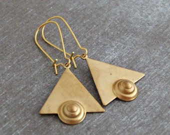 Triangle Earrings .. art deco earrings, geometric earrings, gold earrings, Egyptian