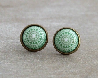 Green Mosaic Earrings  .. Moroccan style earrings, folk earrings