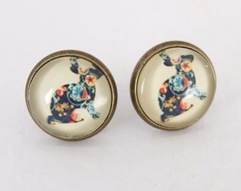 Rabbit earrings ...Multi coloured earrings, rabbit hare studs,