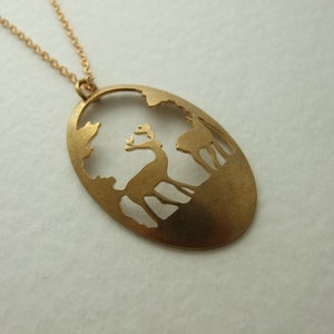 Deer  Necklace, Stag pendant, large brass necklace.