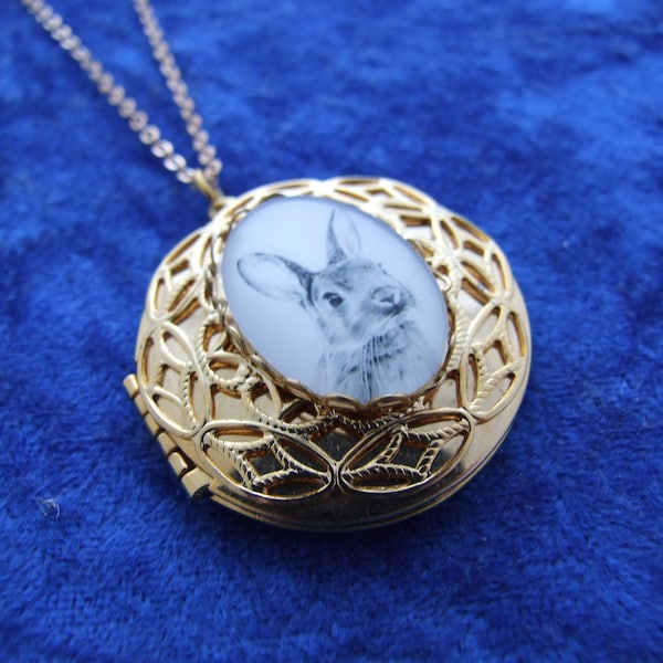 Rabbit Locket with Golden Filigree Design