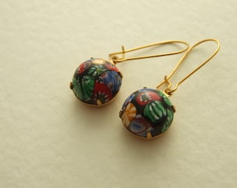 Pair of Round Summer Colourful Dangle Earrings