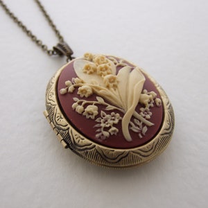 Lily of the Valley Locket .. Victorian flower, large locket, floral locket, cameo locket