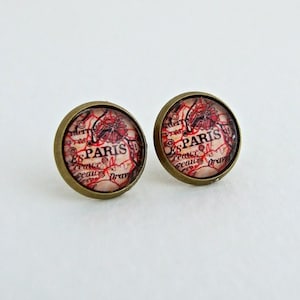 Paris Map Earrings .. map studs, map earrings, traveller, France, map, small earrings