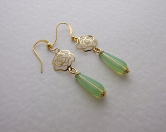 Green and Gold Stylish Dangle Earrings