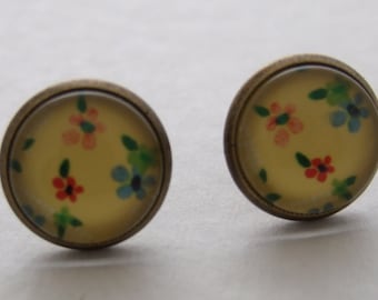 Colourful Flower Stud Earrings in Bronze Settings