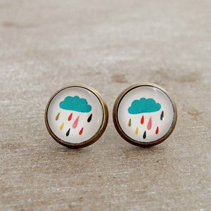 Rain Cloud Earrings .. weather earrings, multicoloured earrings