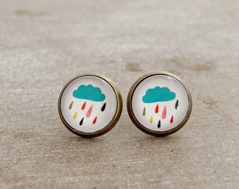 Rain Cloud Earrings .. weather earrings, multicoloured earrings