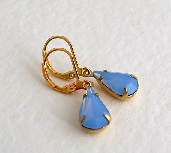 Blue Opal Earrings ... teardrop earrings, cornflower blue, pastel earrings