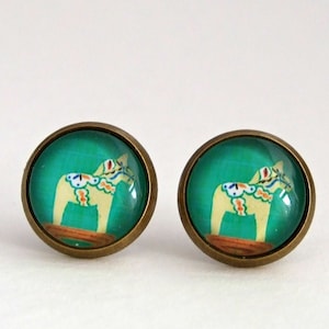 Dala Horse Earrings .. horse earrings, Swedish horse, horse jewellery, kitsch jewellery