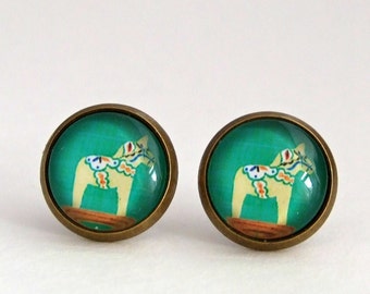 Dala Horse Earrings .. horse earrings, Swedish horse, horse jewellery, kitsch jewellery