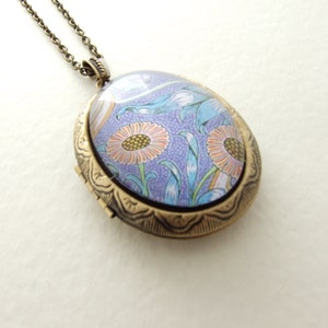 Blue Locket with Flowers Victorian Style Locket Artistic Art Nouveau Locket