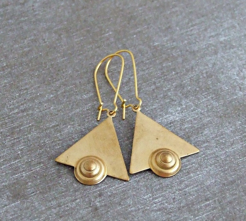 Triangle Earrings .. art deco earrings, geometric earrings, gold earrings, Egyptian image 2