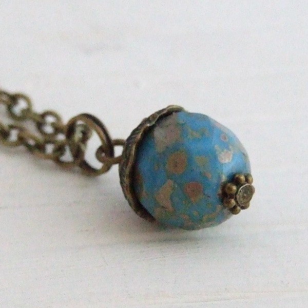 Blue Acorn Necklace .. autumn necklace, rustic necklace