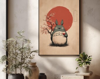 Totoro Art Print, Studio Ghibli Inspired Japanese Poster (Digital Download)