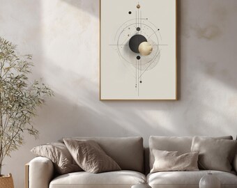 Black and Gold Geometric Art Print, Modern Minimalist Decor (Digital Download)
