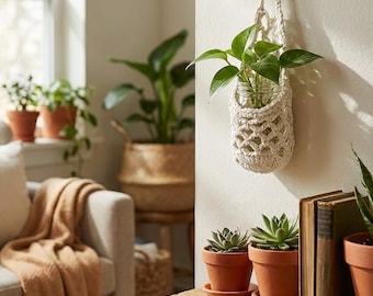 Woven wall-mounted planter, bohemian style cotton rope planter