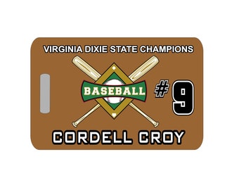 Baseball Luggage Tag - Crossed Bats, Baseball Luggage Tag, Baseball Tag, Baseball Bag Tag, Team Tag, Personalized Bag Tag