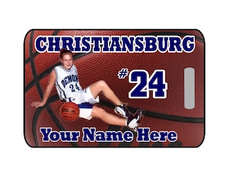 Basketball Bag Tag - with Photo, Basketball Luggage Tag, Personalized Luggage Tag, Custom Luggage Tag