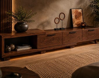Luxus Olivenholz Fluss Couchtisch mit Harz - Handgefertigte moderne rustikale Holzmöbel mit Regal für Wohnzimmer Dekor