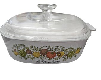 Cazuela vintage Corning Ware Spice O' Life La Marjolaine con tapa de vidrio, 2 cuartos de galón.