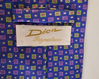 Dior Vintage Signature Mens Geometric 100% Silk Tie Italian Hand Crafted Blue