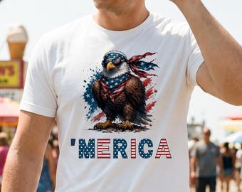 Patriotic Eagle 'Merica Shirt, 4th of July Graphic Tee, Country Concert Shirt, Teen Boy USA Shirt
