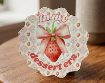 Coquette Strawberry Sticker, Pink Gingham Dessert Vinyl Decal for Kindle or Laptop, Pastel Girly Aesthetic, In My Dessert Era