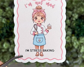 Funny Baker Sticker, Stress Baking Humor Sticker, Gift for Chef, Kitchen Humor Decal, Baking Lover Gift, Cute Kitchen Sticker