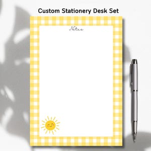 Personalisierter Notizblock, Gelb Gingham Benutzerdefiniertes Briefpapier, Wochenplaner, Sticky Notes, Schreibtisch Set Geschenk