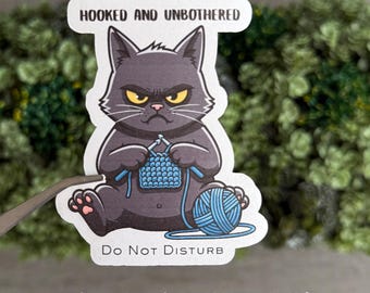 Grumpy Cat Crocheting Sticker, Funny Maker Decal, Laptop Adhesive