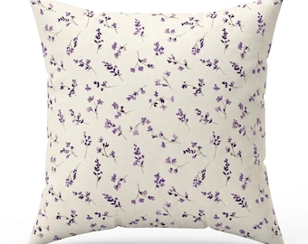 Dainty Purple Wildflower Accent Pillow, Floral Square Pillow, Cottagecore Home Decor, Housewarming Gift
