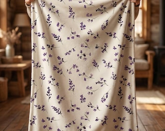 Purple Floral Cottagecore Blanket, Soft Velveteen Throw Blanket, Shabby Chic Decor, Vintage Style Bedding, Housewarming Gift
