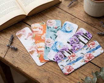 Peony Floral Bookmark Set, Double Sided Glossy Bookmarks for Readers, Romantic Bookish Gift, Coquette Bookmark Collection