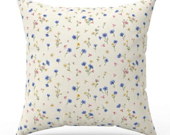 Tiny Wildflower Accent Pillow, Floral Square Pillow, Cottagecore Home Decor, Housewarming Gift