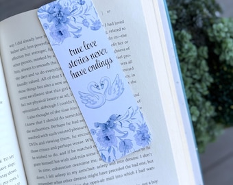 Romance Reader Bookmark, Swan Bookmark for Book Lovers, BookTok Reading Accessory, Blue Floral Bookmark Gift