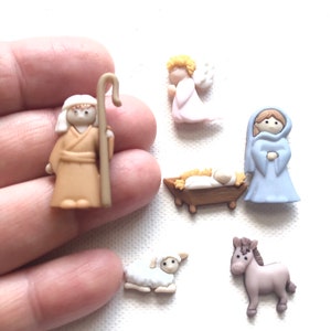 Miniature Nativity Magnets, Polyresin Manger Scene, Christmas Decor